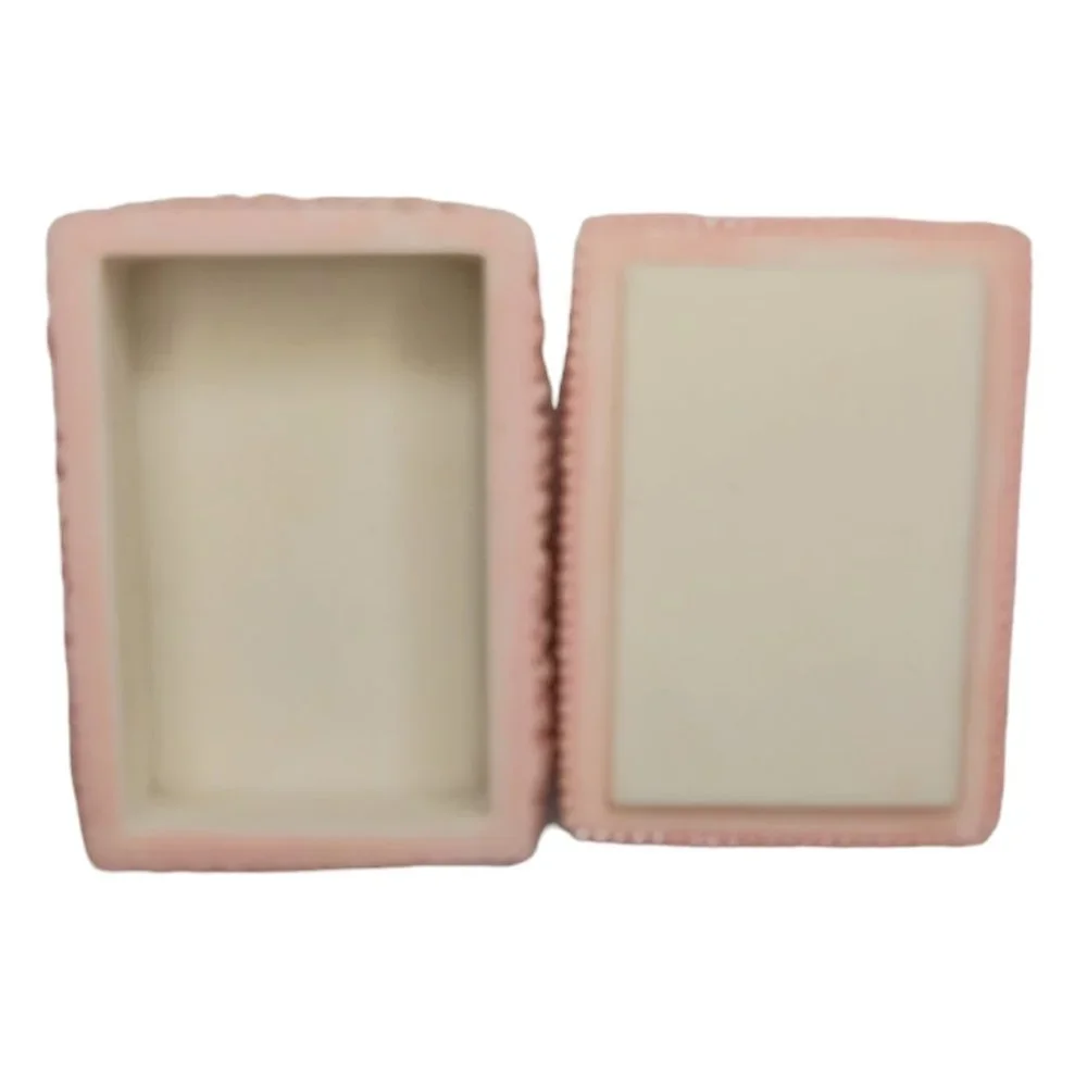 Dezine Pink Rose Pearl Ceramic Trinket Jewelry Box Vintage